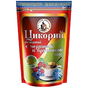Цикорий РУССКИЙ ЦИКОРИЙ порошкообразный с ЧЕРНИКОЙ и БРУСНИКОЙ /дойпак/ 100г*12