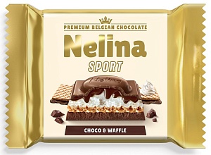 Шоколад NELLY Nelina Premium Sport молочный с молоч. нач., начинкой из фундука и вафлями 55г*20