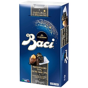 Конфеты BACI Extra Dark с цельным лесным орехом в темном шоколаде 70 % /картон/ 175г*10