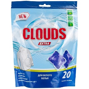 Капсулы для стирки CLOUDS White (20 капсул) для белого белья Фрезия /дой-пак/ 160г*30