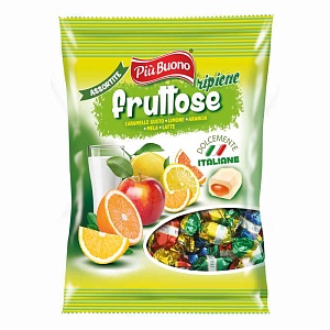 Конфеты PIU BUONO карамель с жидким центром - фруктовое ассорти /пакет/ 175г*15