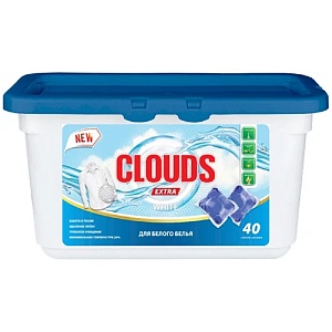 Капсулы для стирки CLOUDS White (40 капсул) для белого белья Фрезия /пластик уп./ 320г*24