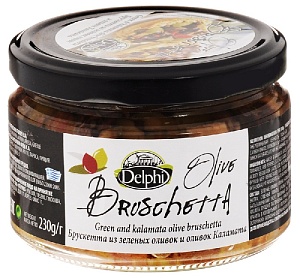 Брускетта DELPHI из зеленых оливок и оливок Каламата /стекло/ 230г*12