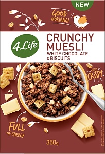 Мюсли 4LIFE хрустящие White chocolate & biscuits /картон/ 350г*16