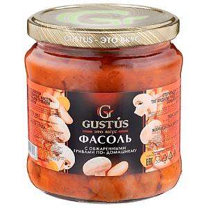 Фасоль GUSTUS с обжаренными грибами по-домашнему /стекло/ 480г*12