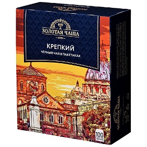 Чай ЗОЛОТАЯ ЧАША Крепкий чёрный байховый (ГОСТ) (100пак*2г) 200г*12