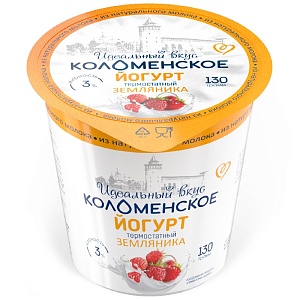 Йогурт КОЛОМЕНСКИЙ термостатный с мдж 3% ЗЕМЛЯНИКА /пэт/ 130гр*4