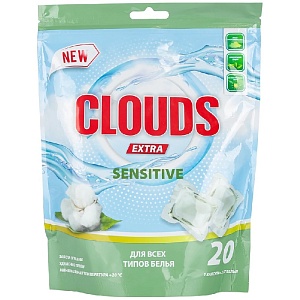 Капсулы для стирки CLOUDS SENSITIVE (20 капсул) для всех типов белья Орхидея /дой-пак/ 160г*30