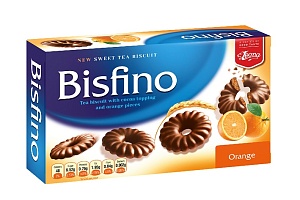 Печенье LEONA “BISFINO ORANGE” со вкусом апельсина, декорированное шоколадом /картон/ 130г*16
