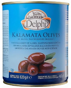 Маслины DELPHI Каламата с косточкой Colossal 121-140 /жесть/ 820г*12