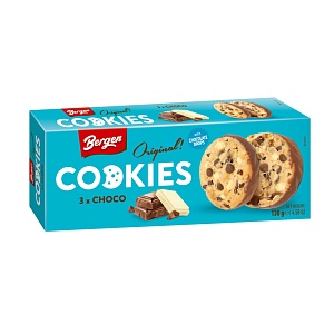 Печенье BERGEN "ORIGINAL COOKIES" с кус. белого, молочного и темного шоколада /картон/ 130г*27