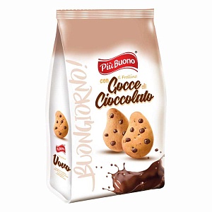 Печенье PIU BUONO песочное печенье с шоколадной крошкой /пакет/ 300г*12
