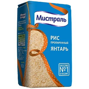 Рис МИСТРАЛЬ Янтарь пропаренный длиннозерный /пакет/ 900г*12