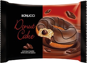 Пирожное BONUCCI "Donut Cake" бисквитное глазированное с начинкой "какао" (шоубокс 40г*24шт) /флоу-пак/ 40г*144