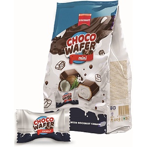 Вафли CHOCO WAFER Coconut мини в шоколаде с начинкой Кокос /пакет/ 140г*24