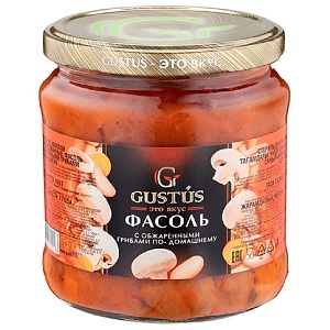 Фасоль GUSTUS с обжаренными грибами по-домашнему /стекло/ 480г*12