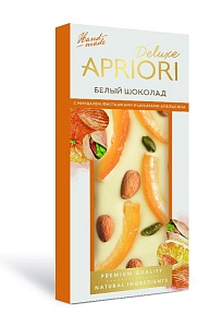 Шоколад APRIORI Deluxe белый с миндалем, фисташкой и цукатами апельсина /картон/ 85г*7