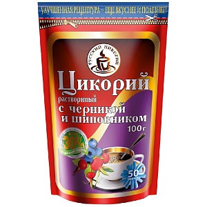 Цикорий РУССКИЙ ЦИКОРИЙ порошкообразный с ЧЕРНИКОЙ и ШИПОВНИКОМ /дойпак/ 100г*12