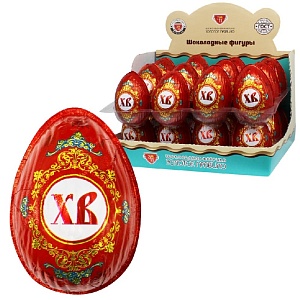 Шоколадное яйцо "Пасхальное" ХВ (Красное) с сюрпризом /шоубокс/ 30г*24