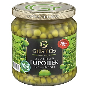 Горошек GUSTUS зелёный высший сорт ГОСТ /стекло/ 460г*12