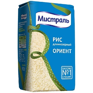 Рис МИСТРАЛЬ Ориент белый длиннозерный /пакет/ 900г*12