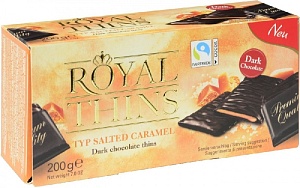 Плитки HALLOREN ROYAL Thins шоколадные со вкусом соленая карамель /картон/ 200г*16