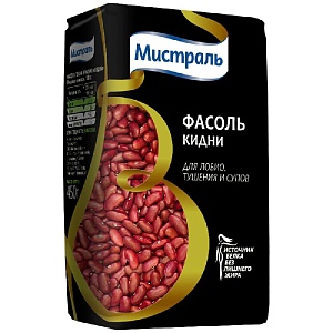 Фасоль МИСТРАЛЬ Кидни темно-красная для лобио, тушения и супов /пакет/ 450г*12