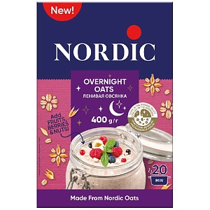 Хлопья NORDIC OVERNIGHT OATS Ленивая овсянка /картон/ 400г*10