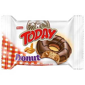 Пончик TODAY Donut Caramel шоколадный с карамельной начинкой (шоубокс 40г*24шт) 40г*144