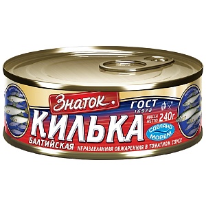 Килька ЗНАТОК Балтийская обжаренная №3 в томатном соусе ГОСТ 16978 /жесть-ключ/ 240г*24