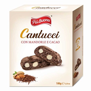 Печенье PIU BUONO шоколадные Кантуччи с миндалём /картон/ 100г*12