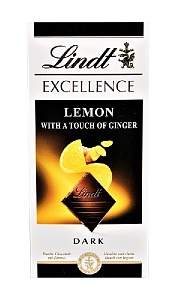 Шоколад LINDT EXCELLENCE Горький Лимон-Имбирь Dark Lemon-Ginger Chocolate 100г*20