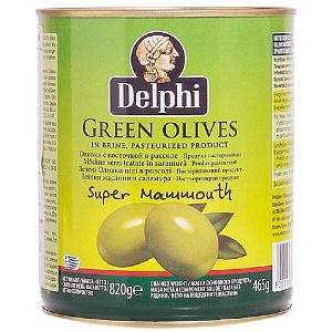 Оливки DELPHI с косточкой SUPER MAMMOUTH 91-100 /жесть/ 820г*12