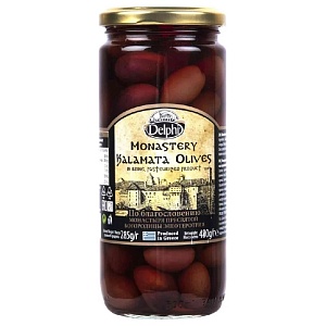 Маслины DELPHI KALAMATA Монастырские с косточкой в рассоле /стекло/ 480г*12