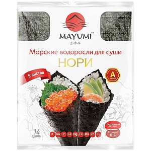 Морская водоросли MAYUMI для суши (нори) 5листов(14гр) 14гр*50