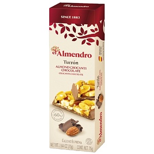 Туррон EL ALMENDRO ALMOND CROCANTI CHOCOLATE хрустящий миндальный с шоколадом 75г*16