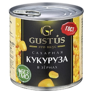 Кукуруза GUSTUS сахарная в зернах в вакуумной упаковке /жесть-ключ/ (425мл) 340г*12