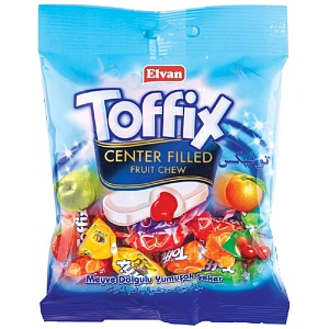 Конфеты ELVAN Toffix Mix с жидким центром Фруктовый микс 80г*24