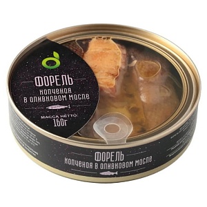 Форель ECOFOOD копченая в оливковом масле /жесть/ 160г*12