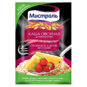 Каша МИСТРАЛЬ овсяная "Стройность и детокс" без сахара /пакет/ 40г*12