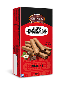 Вафельные трубочки DERMISIS 0401011 с шоколадно-ореховой начинкой пралине "CHOCO DREAM" /картон/ 92г*12