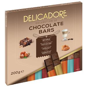 Шоколад BARON DELICADORE CHOCOLATE BARS плитки ассорти (амаретто, брауни, капучино, начинка со вкусом лесного ореха) 200г*16