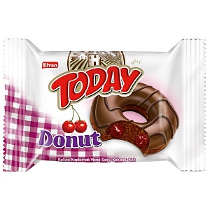 Пончик TODAY Donut Cherry с вишневой начинкой (шоубокс 40г*24шт) 40г*144