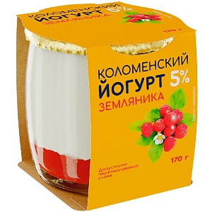 Йогурт КОЛОМЕНСКИЙ мдж 5% ЗЕМЛЯНИКА /стекло/ 170г*4