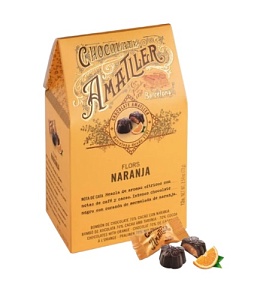 Конфеты AMATLLER 1636 FLORS NARANJA в тёмном шоколаде 70% с апельсиновой начинкой /картон/ 72г*9