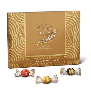 Конфеты LINDT "LINDOR АССОРТИ" молочный, белый, темный шоколад /картон/ 225г*8