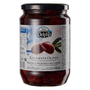 Маслины DELPHI KALAMATA с косточкой  в рассоле /стекло/ 700г*12