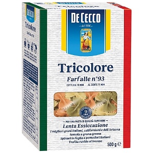 Макаронные изделия DE CECCO №93 Farfallle Tricolore (Фарфалле Трехцветные) 500г*12