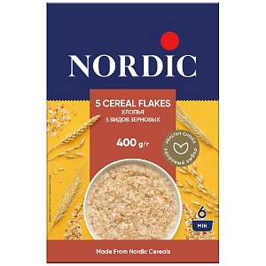 Хлопья NORDIC 5 CEREAL FLAKES 5 видов зерновых /картон/ 400г*10