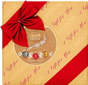 Конфеты LINDT LINDOR ассорти ASSORTED GIFT BOX, золотая подарочная с бантом /картон/ 287г*12